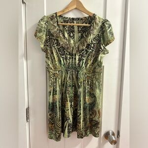 Apt. 9 Green and White Flutter Sleeve Midi Sundress